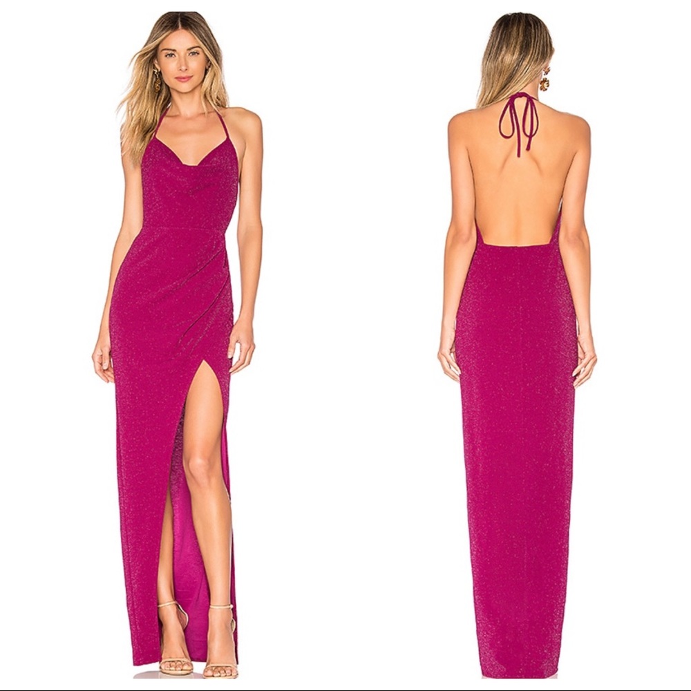 NWT Michael Costello Semira Halter Maxi Dress